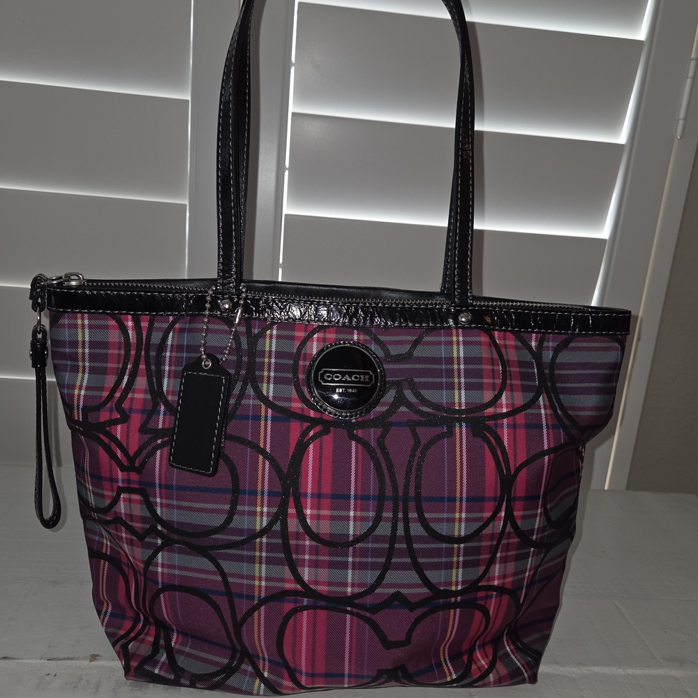 SOLD- Coach Poppy Pink and Purple Tartan Tote